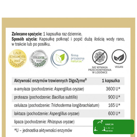 Yango ENZYMY TRAWIENNE amylaza laktaza wsparcie PRAWIDŁOWE TRAWIENIE 60kaps
