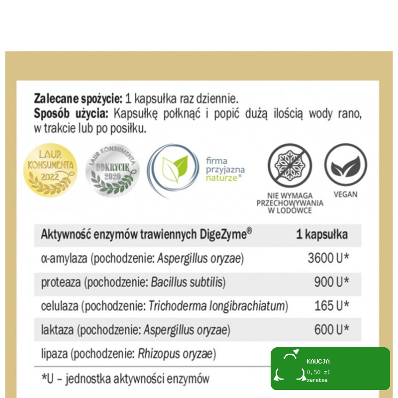 Yango ENZYMY TRAWIENNE amylaza laktaza wsparcie PRAWIDŁOWE TRAWIENIE 60kaps