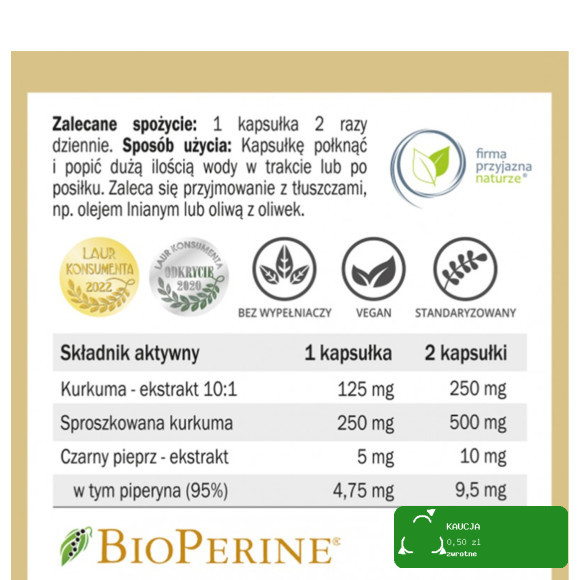Yango KURKUMA plus PIPERYNA 60 kapsułek