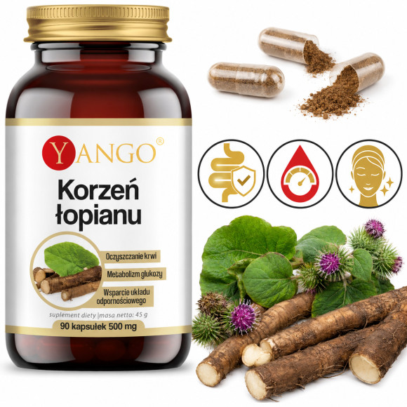 Yango ŁOPIAN KORZEŃ wsparcie ŁADNA SKÓRA WŁOSY 90 kapsułek