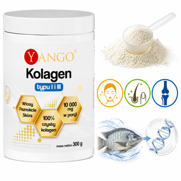Yango KOLAGEN RYBI typu I i III wparcie ZDROWA SKÓRA WŁOSY PAZNOKCIE 300g
