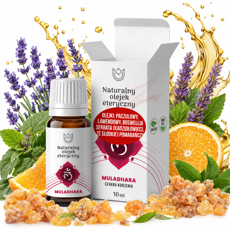 NATURALNY OLEJEK ETERYCZNY 100% czakra korzenia MULADHARA KOMINEK DYFUZOR