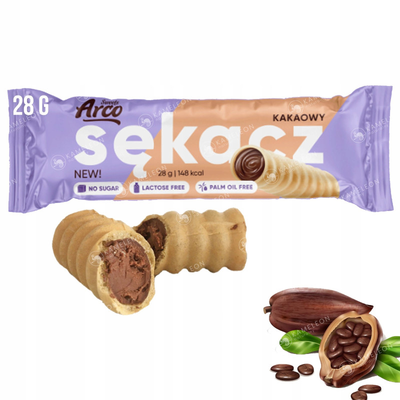 Arco SĘKACZ KAKAOWY rurka z kremem KAKAOWYM ciastko BEZ CUKRU LAKTOZY 28G