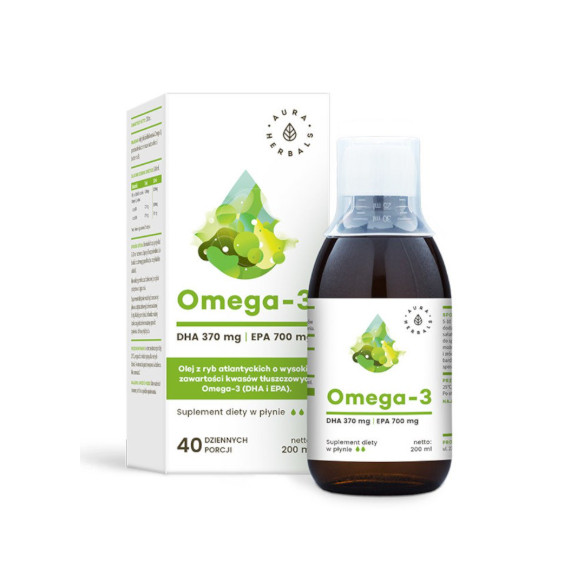 OMEGA-3 W PŁYNIE DHA 370mg EPA 700mg wspiera ODPORNOŚĆ AURA HERBALS 200ml