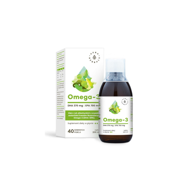 OMEGA-3 W PŁYNIE DHA 370mg EPA 700mg wspiera ODPORNOŚĆ AURA HERBALS 200ml