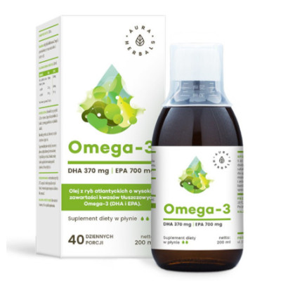 OMEGA-3 W PŁYNIE DHA 370mg EPA 700mg wspiera ODPORNOŚĆ AURA HERBALS 200ml