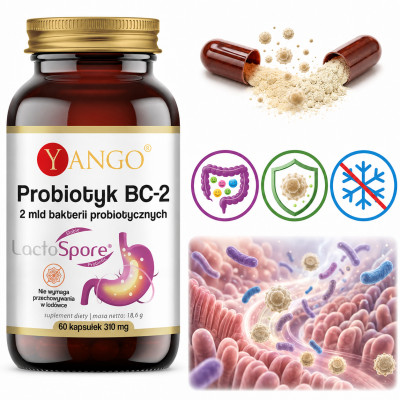 Yango PROBIOTYK BC-2 Bacillus Coagulans LactoSpore 2 mld CFU Wege 60 kaps.