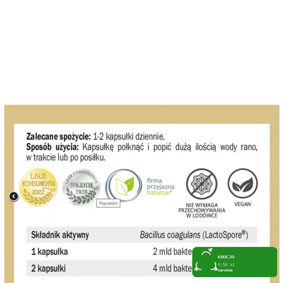 Yango PROBIOTYK BC-2 Bacillus Coagulans LactoSpore 2 mld CFU Wege 60 kaps.