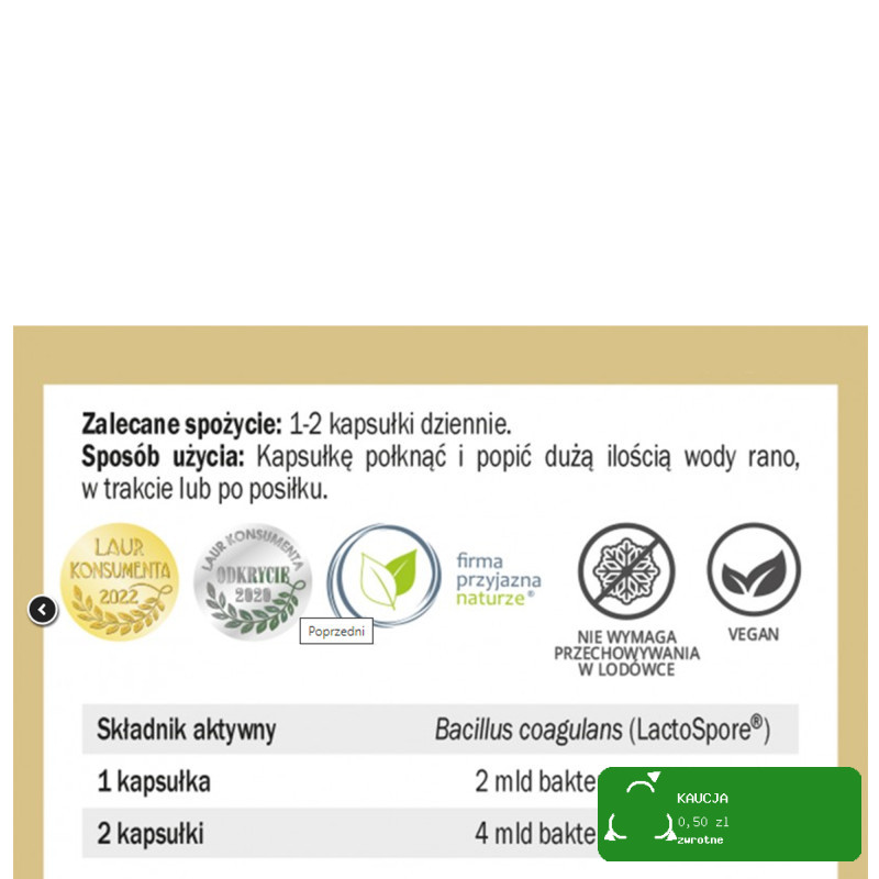 Yango PROBIOTYK BC-2 Bacillus Coagulans LactoSpore 2 mld CFU Wege 60 kaps.