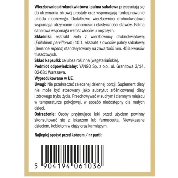 Yango WIERZBOWNICA dla MĘŻCZYZN wsparcie PROSTATA HORMONY