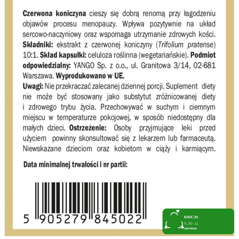 Yango CZERWONA KONICZYNA wparcie MENOPAUZA PERIMENOPAUZA 90 kapsułek