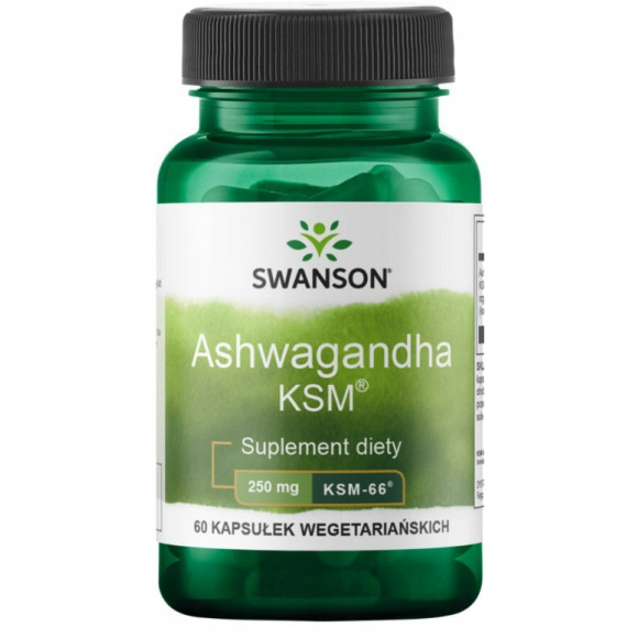 Swanson ASHWAGANDHA KSM-66 250MG 60kaps na2mce wsparcie STRES SEN ODPORNOŚĆ