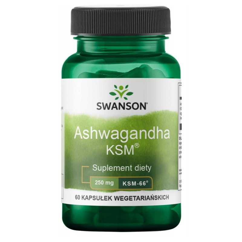 Swanson ASHWAGANDHA KSM-66 250MG 60kaps na2mce wsparcie STRES SEN ODPORNOŚĆ