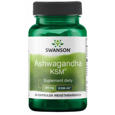 Swanson ASHWAGANDHA KSM-66 250MG 60kaps na2mce wsparcie STRES SEN ODPORNOŚĆ