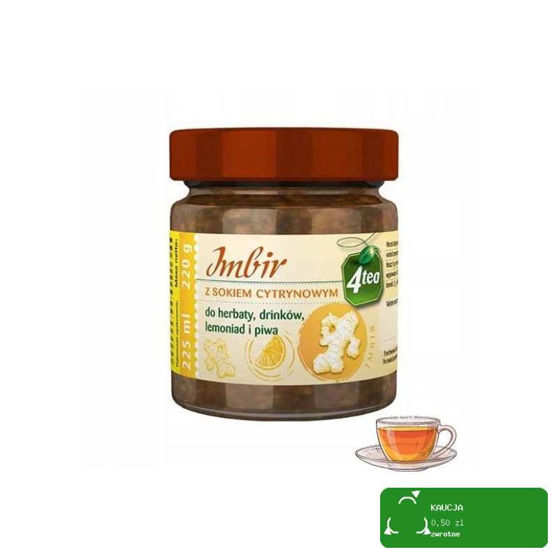 IMBIR Z SOKIEM CYTRYNOWYM do herbaty drinków lemoniad piwa 4TEA 220ml 225g KRÓTKA DATA