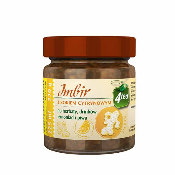 IMBIR Z SOKIEM CYTRYNOWYM do herbaty drinków lemoniad piwa 4TEA 220ml 225g KRÓTKA DATA