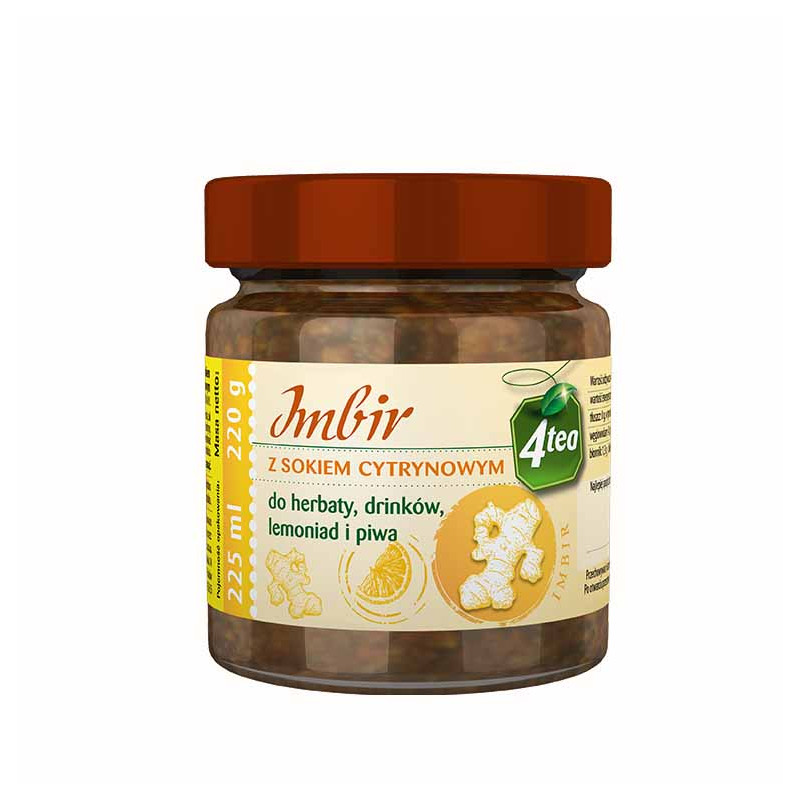 IMBIR Z SOKIEM CYTRYNOWYM do herbaty drinków lemoniad piwa 4TEA 220ml 225g KRÓTKA DATA
