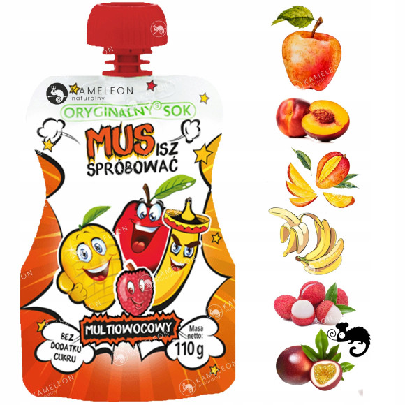 ORYGINALNY SOK MUS OWOCOWY 100% OWOCE BEZ CUKRU MIX 9 SMAKÓW 110ml 18szt 2L