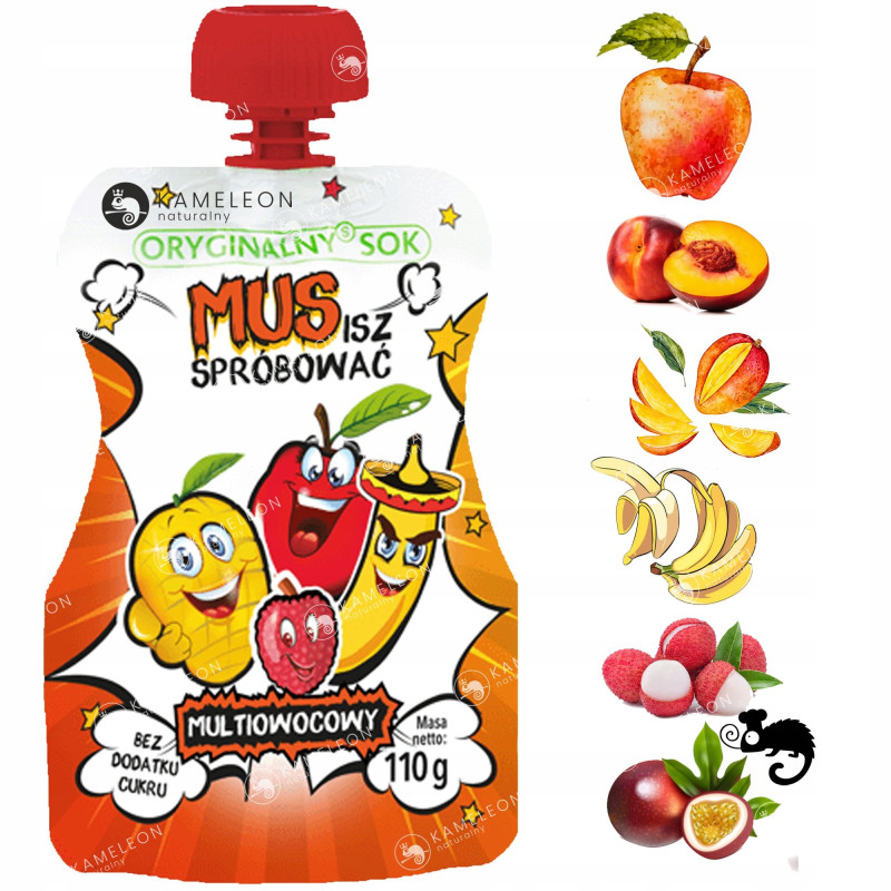 ORYGINALNY SOK MUS OWOCOWY 100% OWOCE BEZ CUKRU MIX 9 SMAKÓW 110ml 18szt 2L