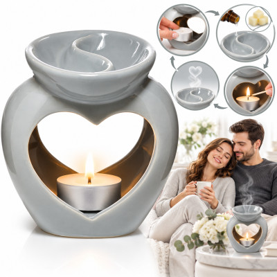 KOMINEK zapachowy CERAMICZNY SERCE SZARE na olejki woski do aromaterapii