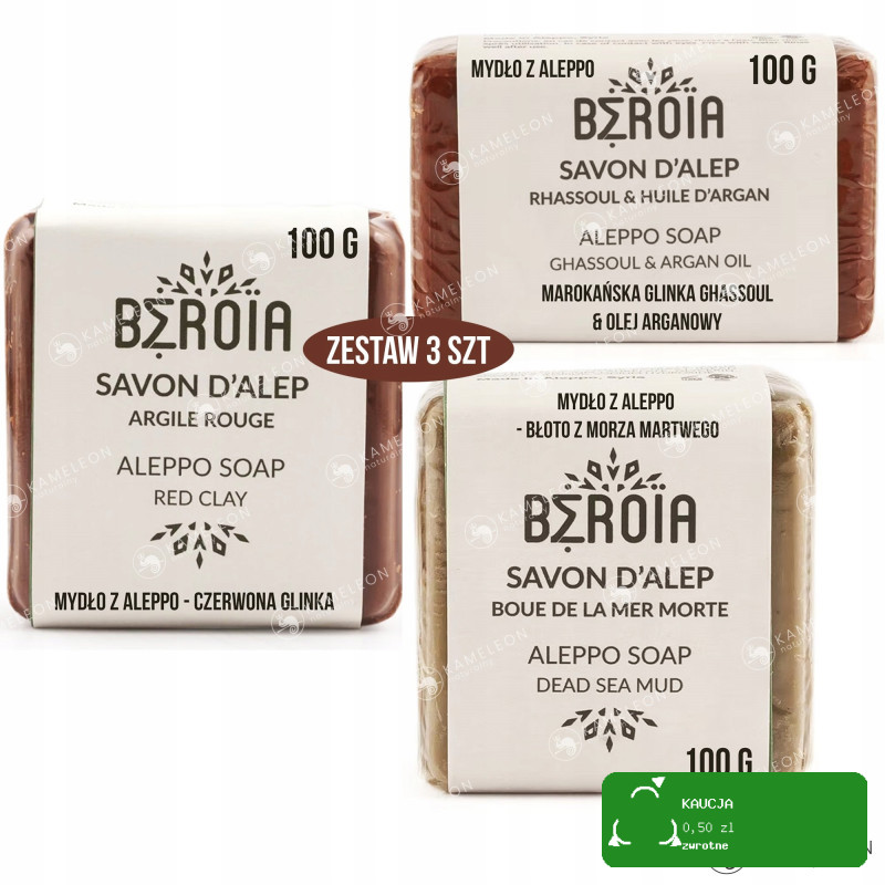 Beroia ALEPPO MYDŁO mix 3x100g GLINKA BŁOTO ARGAN