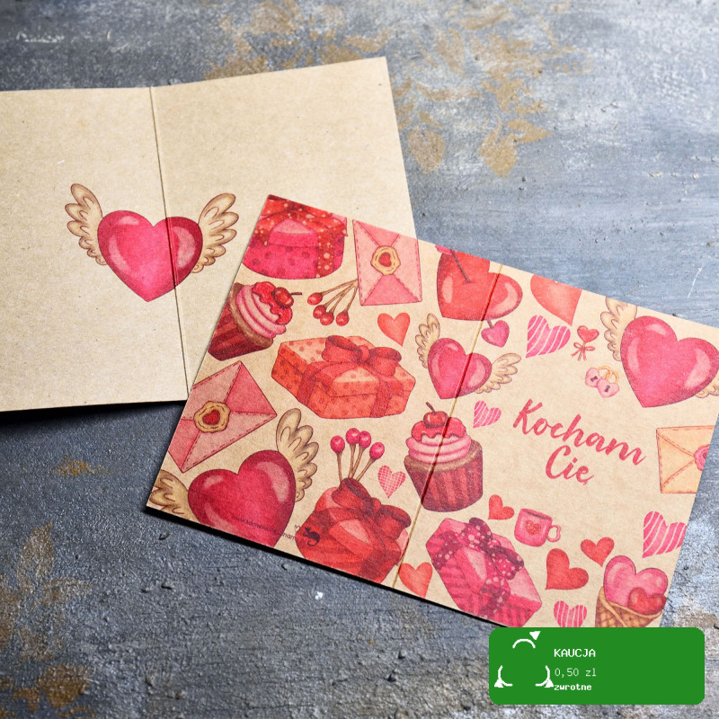 KARNET BILECIK KARTKA NA WALENTYNKI napisem KOCHAM CIĘ 7,4x10,5cm 2 sztuki