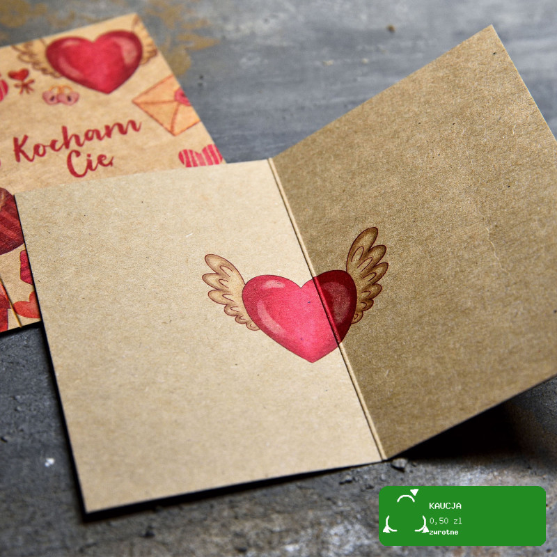 KARNET BILECIK KARTKA NA WALENTYNKI napisem KOCHAM CIĘ 7,4x10,5cm 2 sztuki
