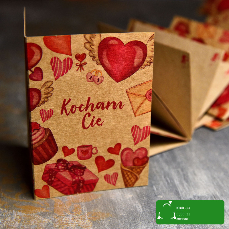 KARNET BILECIK KARTKA NA WALENTYNKI napisem KOCHAM CIĘ 7,4x10,5cm 2 sztuki