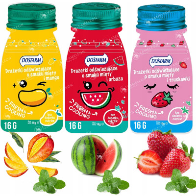 DOSFARM DRAŻE ODŚWIEŻAJĄCE 3szt ARBUZ TRUSKAWKA MANGO