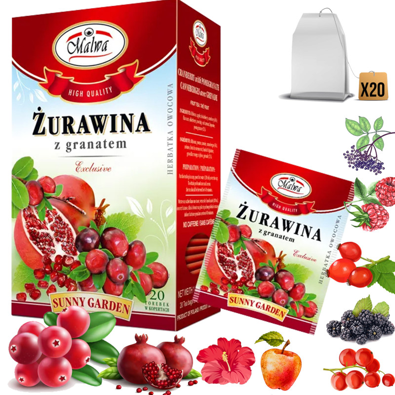 MALWA HERBATA SUNNY GARDEN smak ŻURAWINOWA Z GRANATEM 20szt