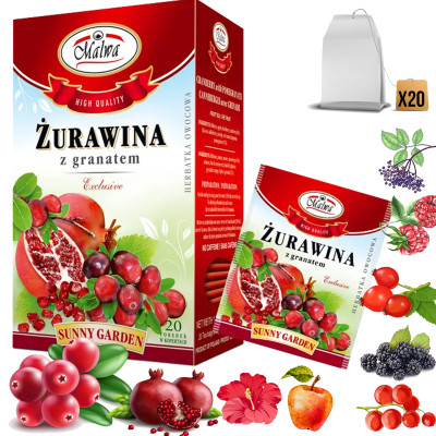 MALWA HERBATA SUNNY GARDEN smak ŻURAWINOWA Z GRANATEM 20szt