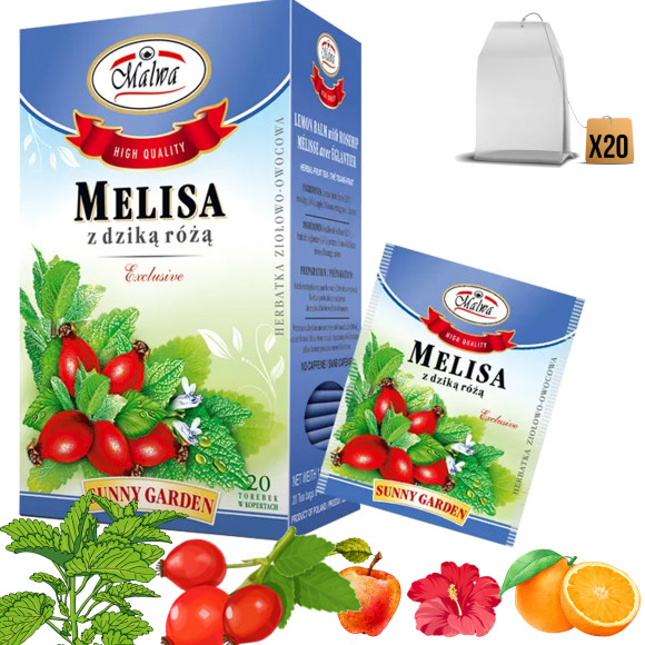 MALWA HERBATA SUNNY GARDEN MELISA Z DZIKĄ RÓŻĄ x20