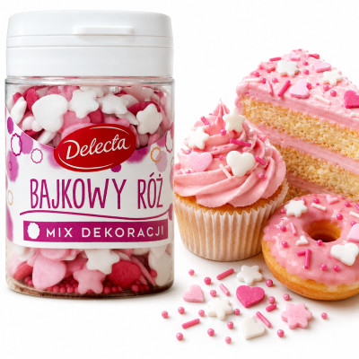 BAJKOWY RÓŻ Mix DEKORACJI POSYPKA DEKORACJE DO CIASTA 55g DELECTA