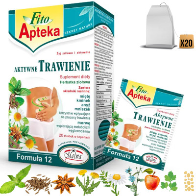 MALWA FITO APTEKA AKTYWNE TRAWIENIE mieszanka ziół 40g 20saszet FORMUŁA 12