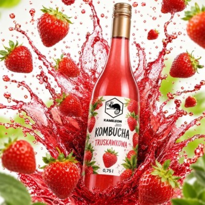 KAMELEON Bio KOMBUCHA TRUSKAWKOWA ! Wyjątkowa Pyszna! 750ml