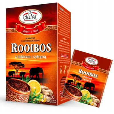 Herbata ROOIBOS z IMBIREM i CYTRYNĄ 20 saszetek MALWA