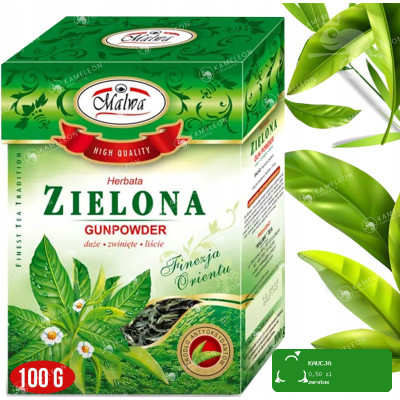 MALWA HERBATA ZIELONA NATURALNA LIŚCIASTA PREMIUM GUNPOWDER 100g 0,1KG