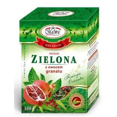 MALWA HERBATA PREMIUM ZIELONA SMAKOWA Z GRANATEM z owocem granatu 100G