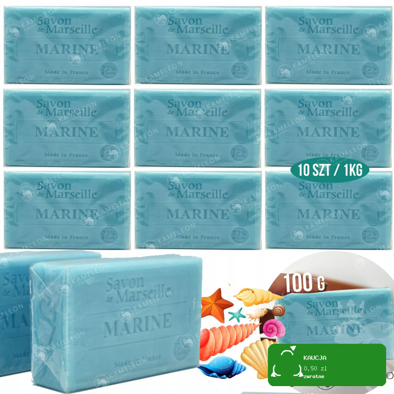 MYDŁO MARSYLSKIE MORSKIE marine 72% kostka 10sztuk 1kg 10x100g La Chatelard