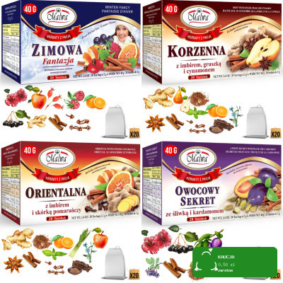 4x Malwa HERBATA OWOCOWA Orientalna Korzenna Owocowy sekret Zimowa fantazja
