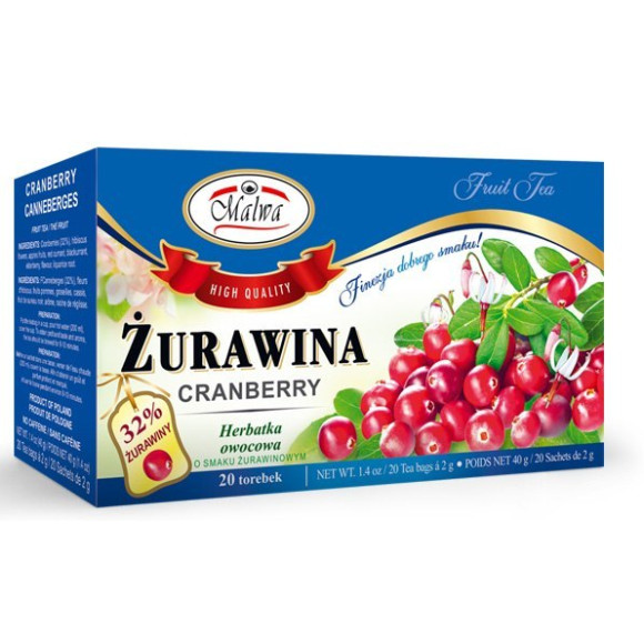 Malwa Herbatka HERBATA OWOCOWA ŻURAWINA żurawinowa 20 saszetek
