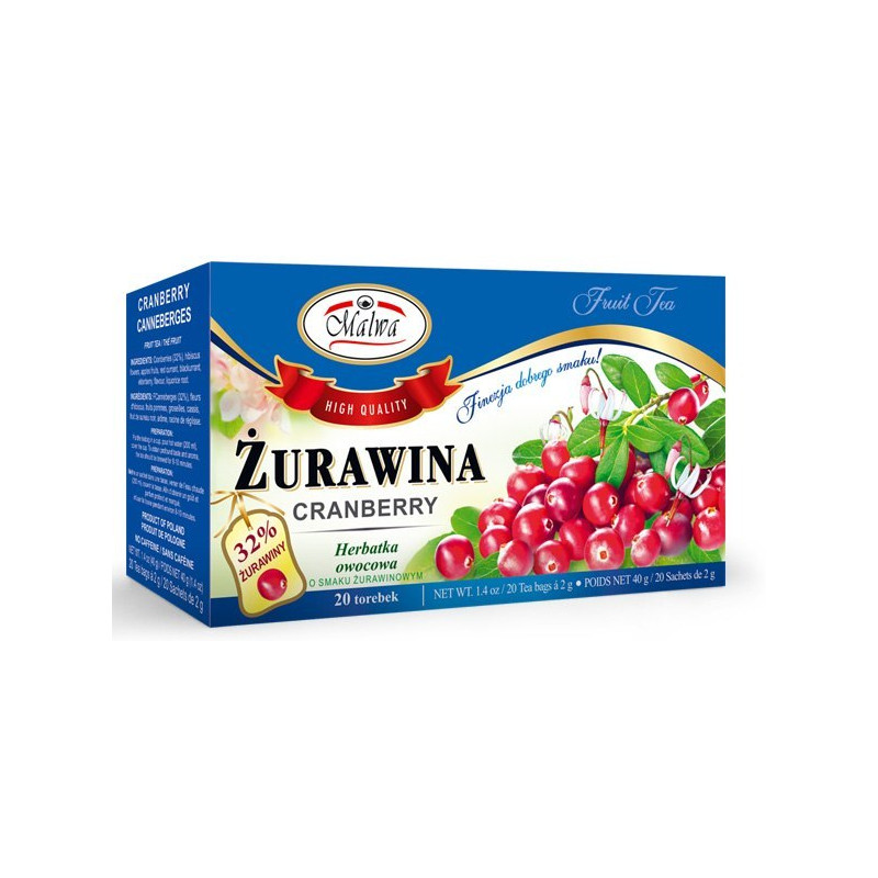 Malwa Herbatka HERBATA OWOCOWA ŻURAWINA żurawinowa 20 saszetek