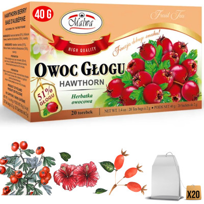 Malwa HERBATA OWOCOWA - ZIOŁOWA OWOC GŁOGU głóg 20 saszetek