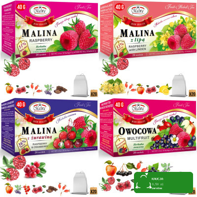 5x Malwa HERBATA OWOCOWA MALINA + MALINA LIPA + MALINA  ŻURAWINA + OWOCOWA