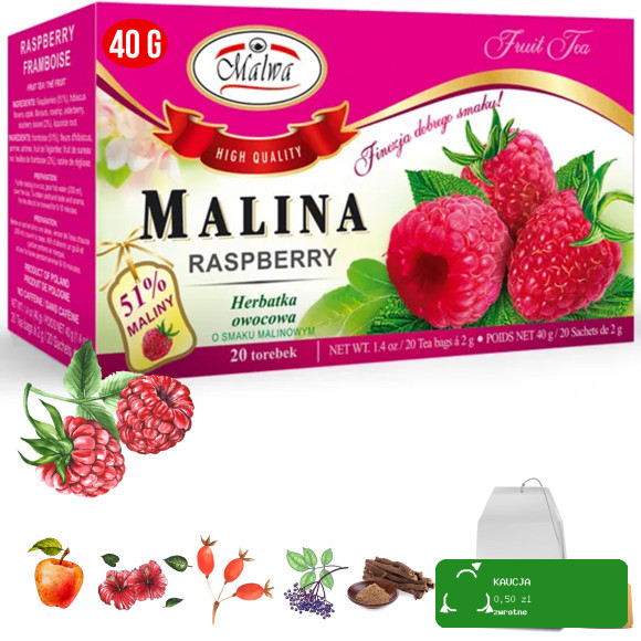 5x Malwa HERBATA OWOCOWA MALINA + MALINA LIPA + MALINA  ŻURAWINA + OWOCOWA