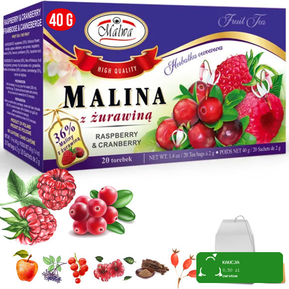 5x Malwa HERBATA OWOCOWA MALINA + MALINA LIPA + MALINA  ŻURAWINA + OWOCOWA