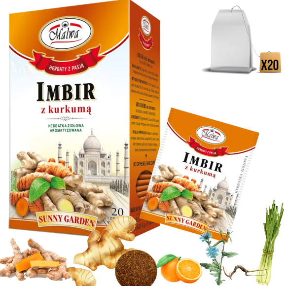 MALWA HERBATA SUNNY GARDEN IMBIR Z KURKUMĄ Imbirowa + KURMUMA 20saszet. 40G