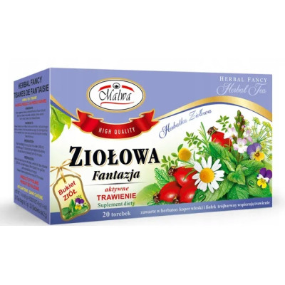 Malwa Herbata ZIOŁOWA FANTAZJA Aktywne Trawienie 20sasz.MIĘTA KOPER FIOŁEK