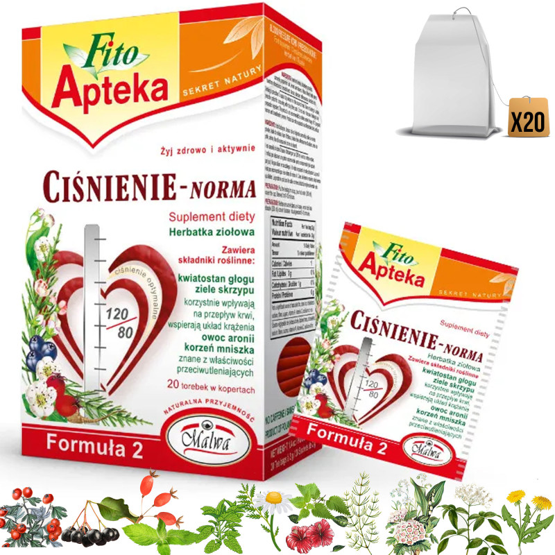 MALWA FITO APTEKA CIŚNIENIE NORMA mieszanka ziół 40g 20 saszetek FORMUŁA 2