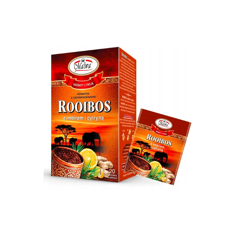 Herbata ROOIBOS z IMBIREM i CYTRYNĄ 20 saszetek MALWA